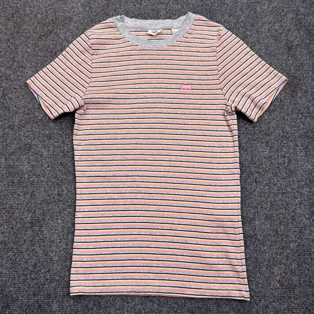 Levi's Babydoll T Shirt Top‎ Womens Size Small Pink Striped Crew Neck Tee